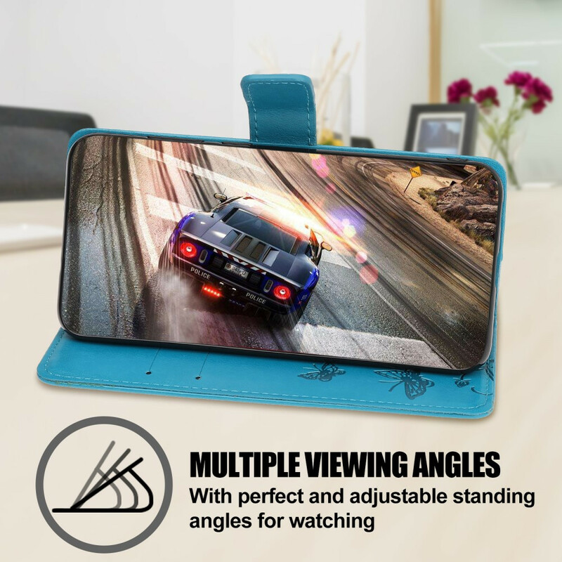 Kotelo iPhone 13 Perhoset ja kukat, joissa on kaulanauha