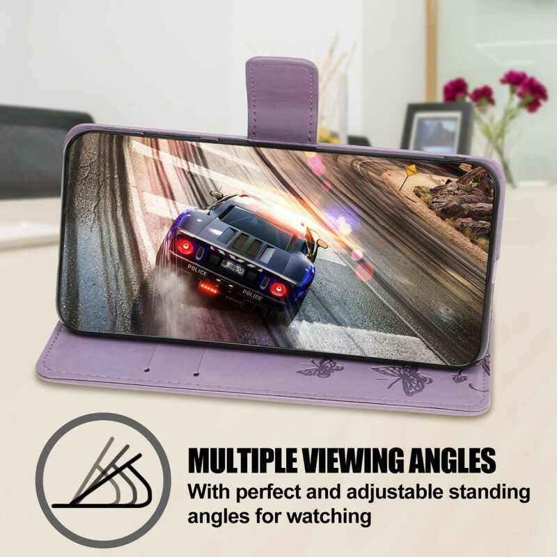 Kotelo iPhone 13 Perhoset ja kukat, joissa on kaulanauha