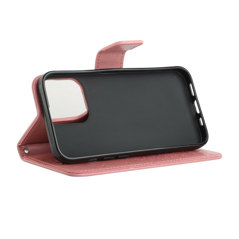 Kotelo iPhone 13 puu ja pöllöt, jossa on kaulanauha