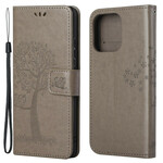 Kotelo iPhone 13 puu ja pöllöt, jossa on kaulanauha