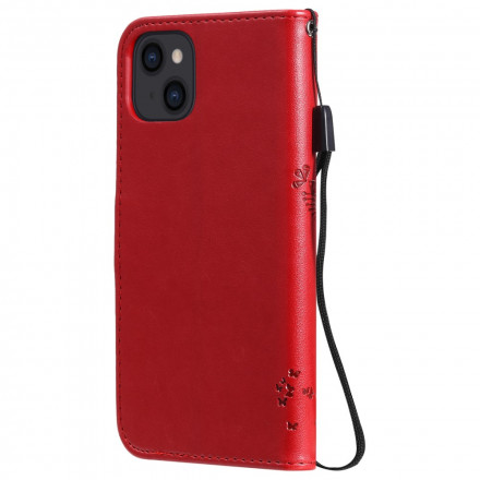 Kotelo iPhone 13:lle Puu ja kissa, jossa on kiinnityslenkki