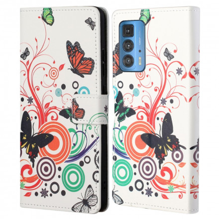Kotelo Motorola Edge 20 Pro perhoset ja kukat