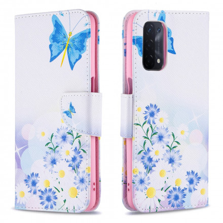 Kotelo Oppo A54 5G / A74 5G Maalattu perhosia ja kukkia