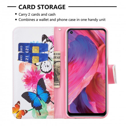 Kotelo Oppo A54 5G / A74 5G Maalattu perhosia ja kukkia