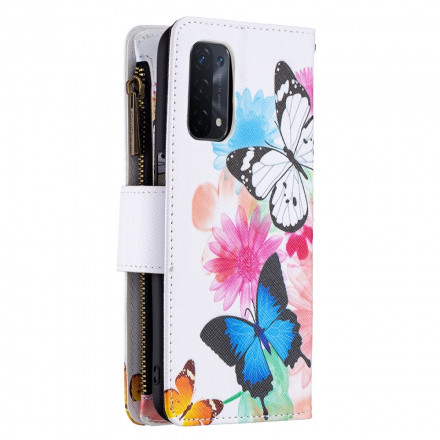 Oppo A54 5G / A74 5G vetoketjullinen tasku perhoset