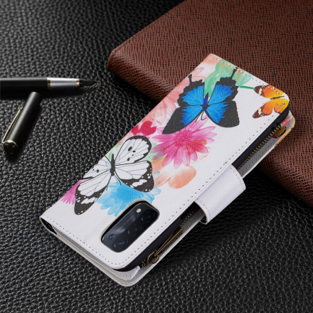 Oppo A54 5G / A74 5G vetoketjullinen tasku perhoset