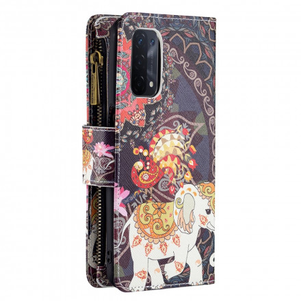 Oppo A54 5G / A74 5G vetoketjullinen Pocket Elephant Case