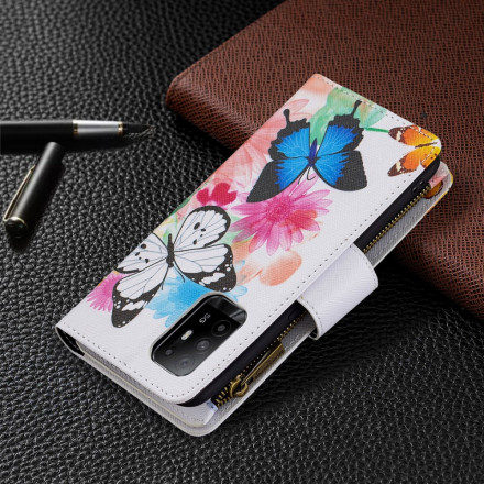 Oppo A94 5G vetoketjullinen tasku perhoset