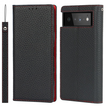 Flip Cover Google Pixel 6 Nahka Aito Lychee hihna