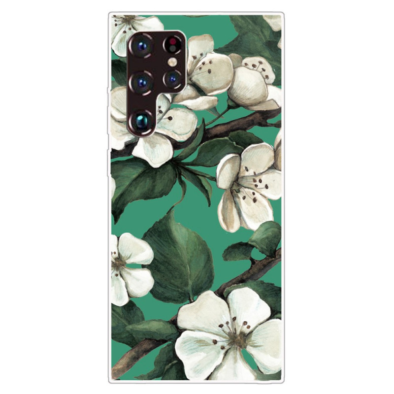 Samsung Galaxy S22 Ultra 5G Suojakuori
 maalattu valkoinen kukkia
