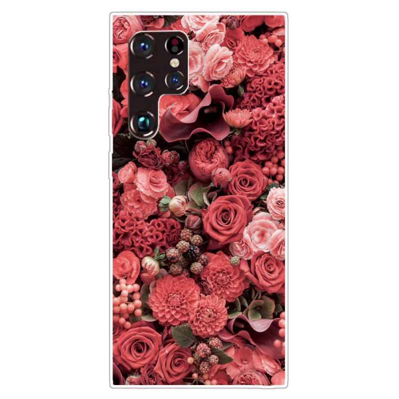 Samsung Galaxy S22 Ultra 5G Vaaleanpunainen kukka suojakuori
