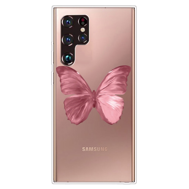 Samsung Galaxy S22 Ultra 5G Joustava vaaleanpunainen perhonen suojakuori
