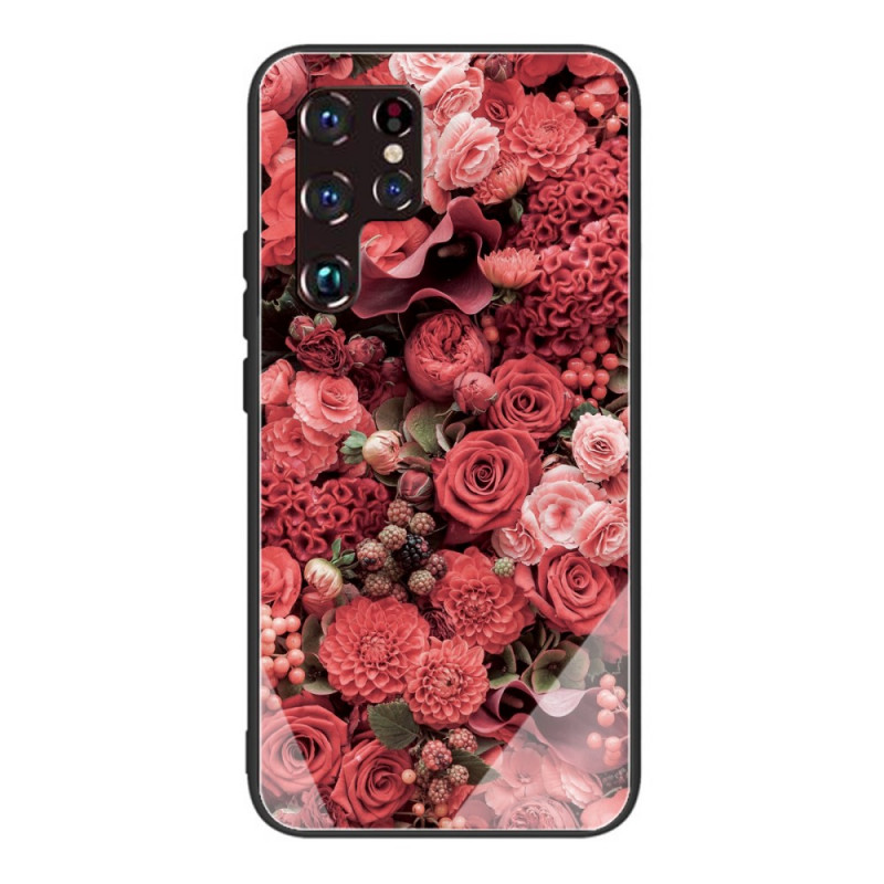 Samsung Galaxy S22 Ultra 5G Kova lasi suojakotelo
 vaaleanpunaisja
 kukat