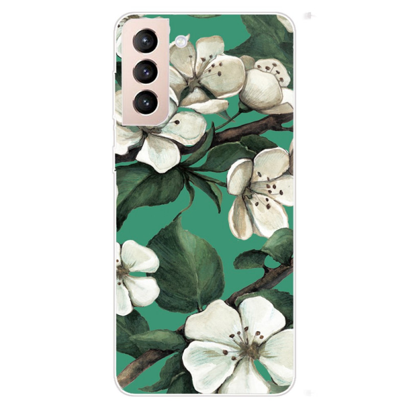 Samsung Galaxy S22 Plus 5G suojakotelo
 maalattu valkoinen kukkia
