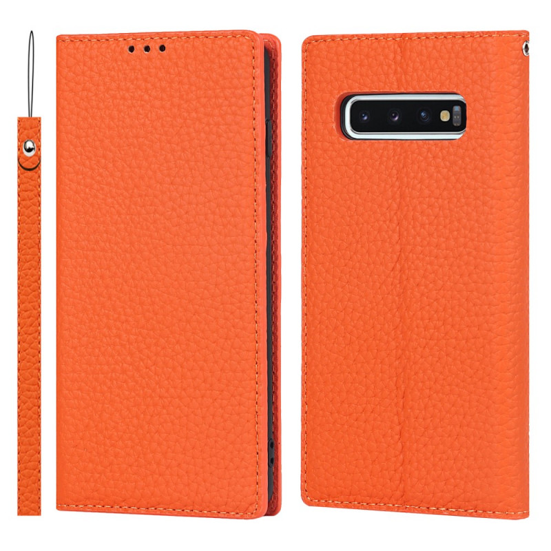 Flip Cover Samsung Galaxy S10 Aitoa nahkaa Litchi kantolenkki
n kanssa