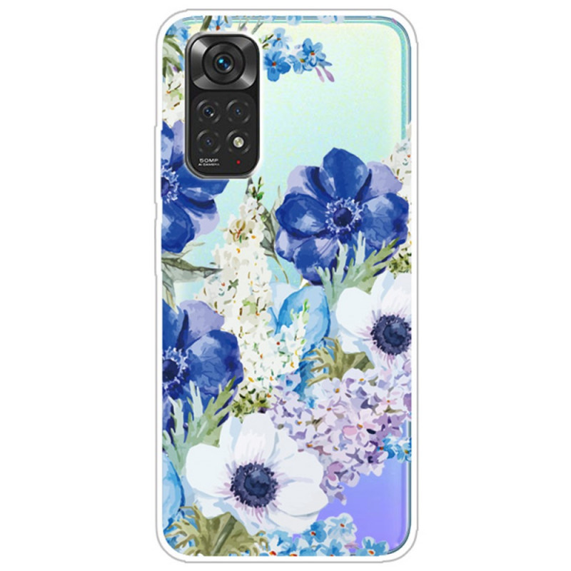 Xiaomi Redmi Note 11 / 11s akvarelli sininen kukkia läpinäkyvä suojakuori
