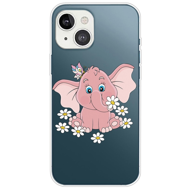 Läpinäkyvä Elefantti vaaleanpunainen iPhone 14 Plus suojakuori
