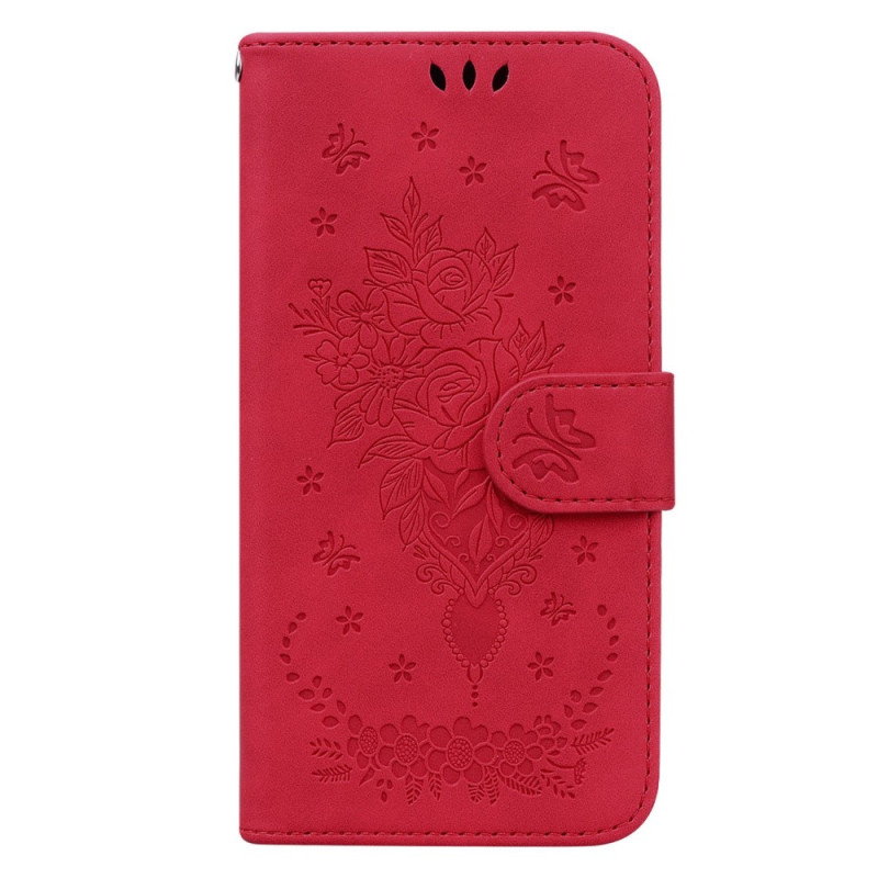 Xiaomi Redmi Note 12/Poco X5 vaaleanpunainen ja perhonen kantolenkki
 suojakotelo
