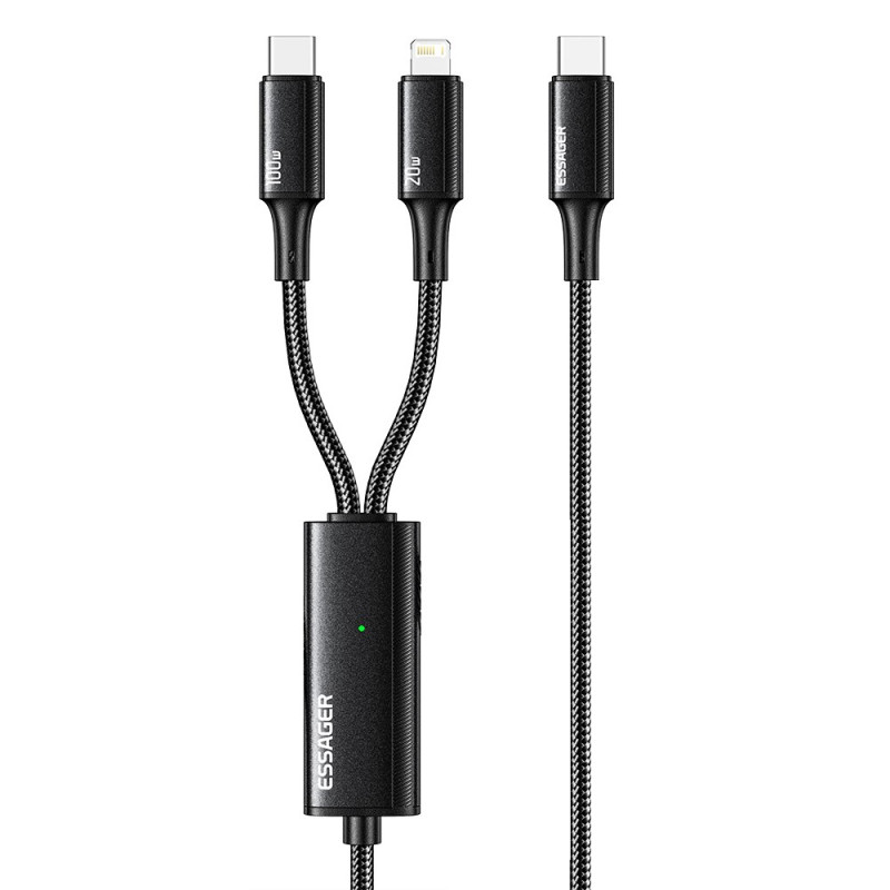 ESSAGER Multi-Embout USB-C ja Lightning latauskaapeli