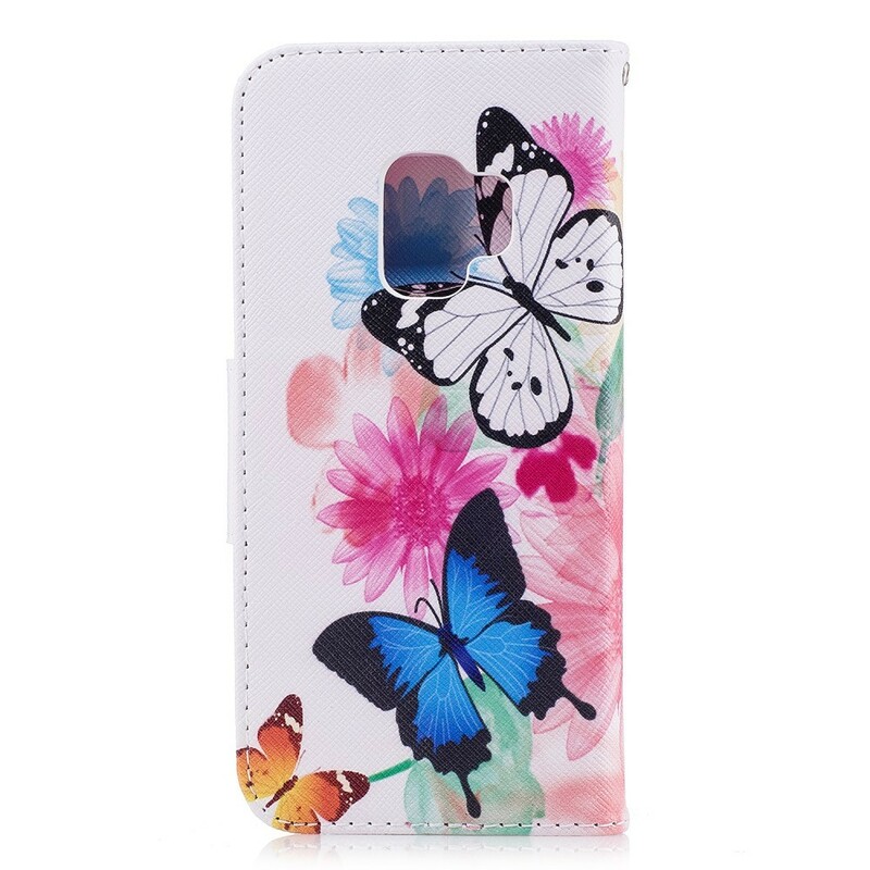 Samsung Galaxy S9 tapauksessa maalattu perhosia ja kukkia