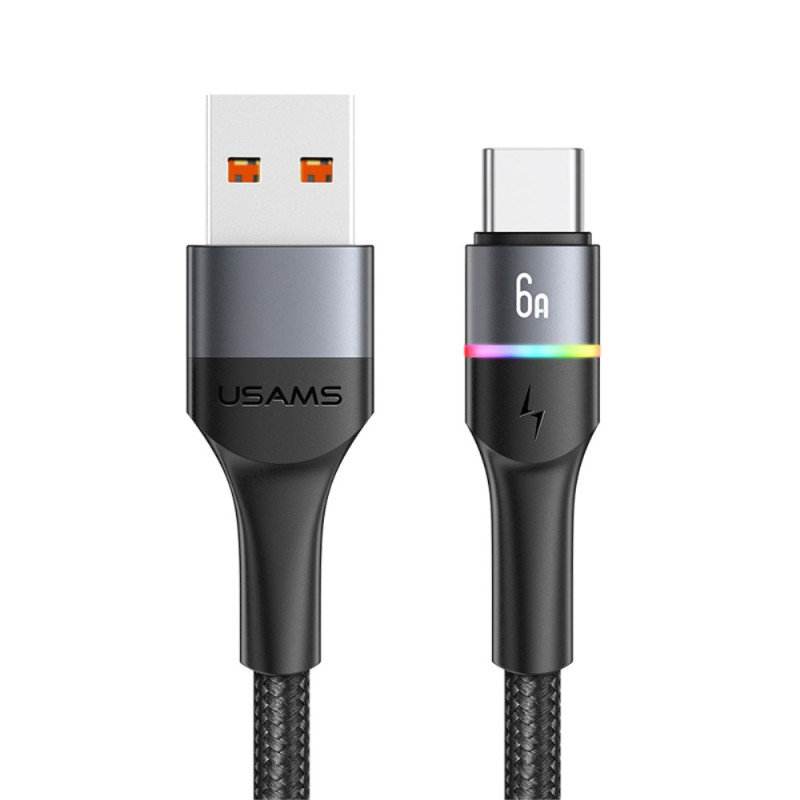USB-C-tyypin LED-valaistu 1,2 mja
rin pikalatauskaapeli tiedonsiirrolla USAMS:llä