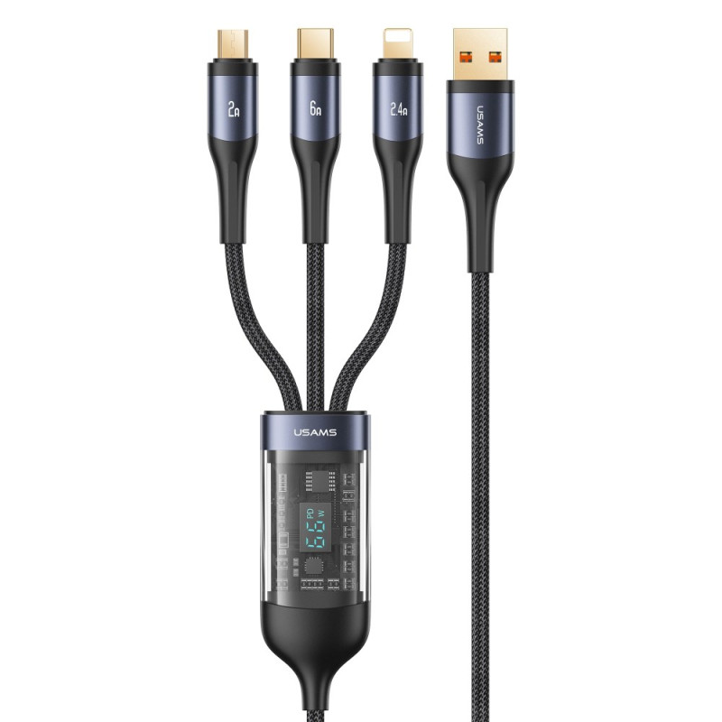 USB Lightning / Micro / Type-C USAMS 3-in-1 digitaalinen näyttö pikalatauskaapeli
