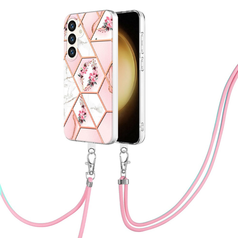 Samsung Galaxy S24 Plus 5G Vaaleanpunainen marmori kukka kantohihna
 suojakuori
