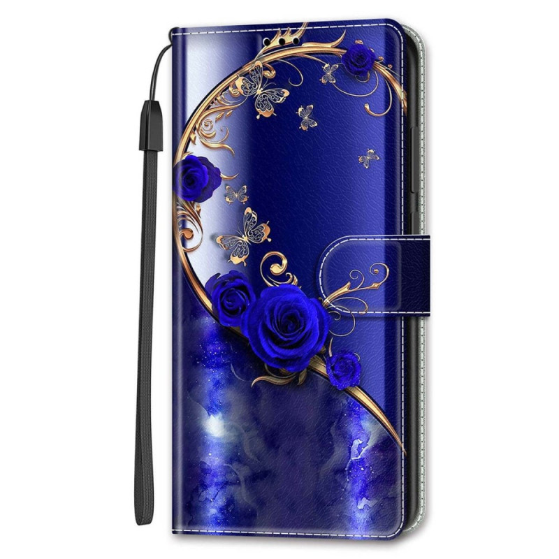 Samsung Galaxy S24 Ultra 5G Vaaleanpunainen Sininen Suojakuori
 Gold perhosia ja kantolenkki
