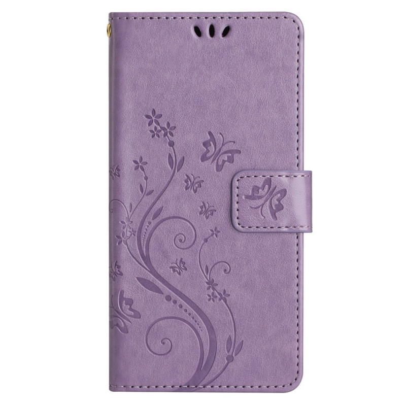 Housse Samsung Galaxy A25 5G Motif Papillons et Fleurs à Lanière