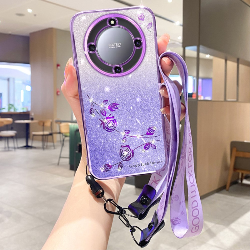 Honor Magic 5 Lite 5G / X9a Strass ja kukka kuvio kantolenkki suojakuori KADEM