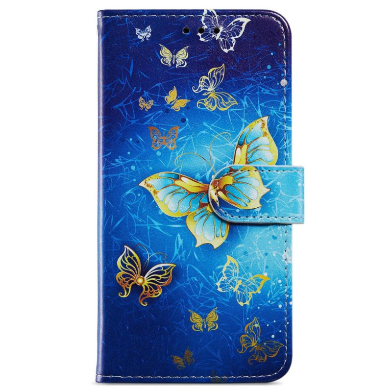 Xiaomi 13T / 13T Pro Gold Butterflies on Blue kantolenkki
 Suojakuori
