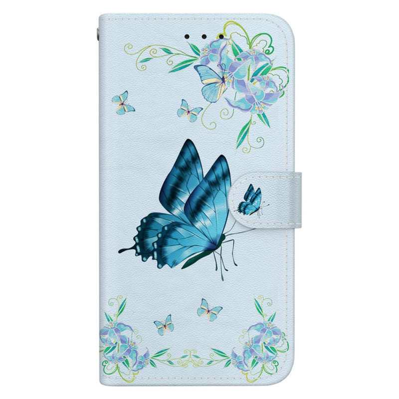 Xiaomi Redmi Note 13 Pro 5G / Poco X6 5G sininen perhosja
 ja kukat kantolenkki
 suojakotelo
