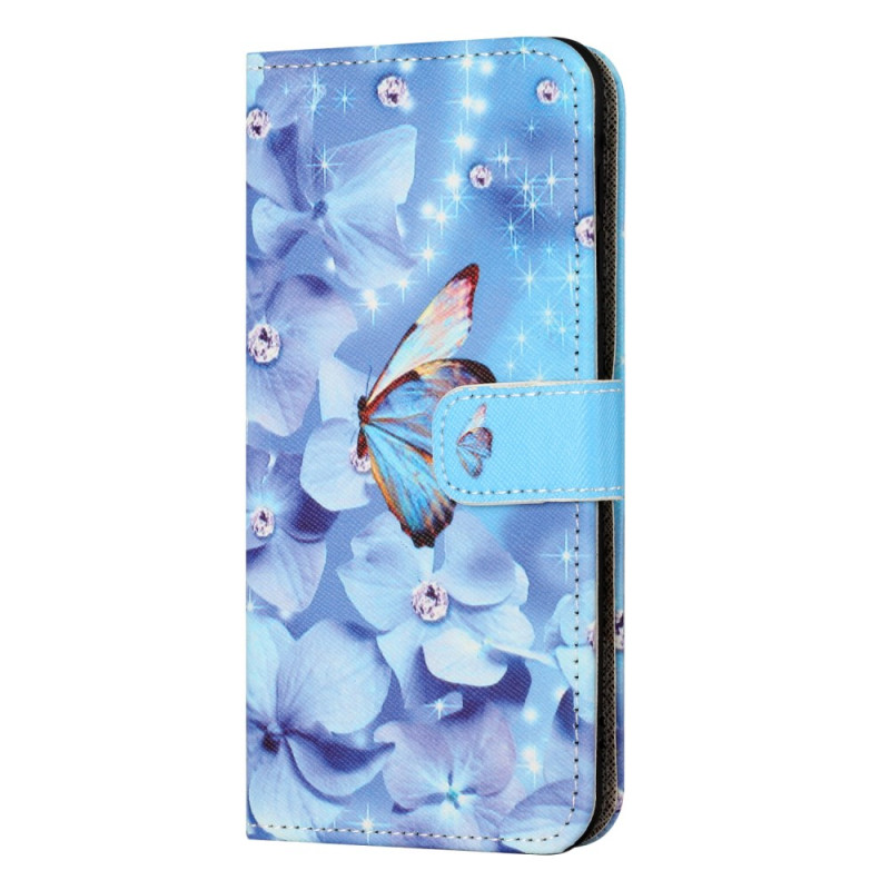 Samsung Galaxy A35 5G suojakotelo
 sininen kukkia ja perhosia