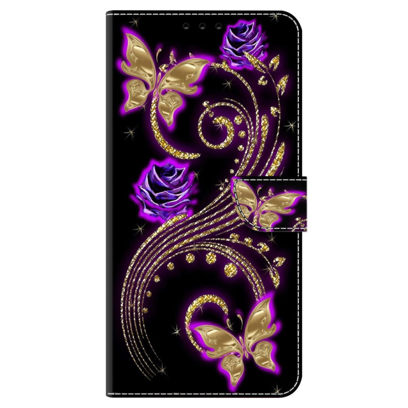 Honor Magic 5 Pro Purple kukkia ja perhosia suojakuori
