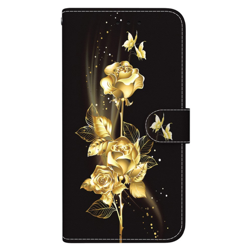 Xiaomi Redmi Note 13 4G Gold Perhoset ja vaaleanpunainen kantolenkki
 suojakotelo
