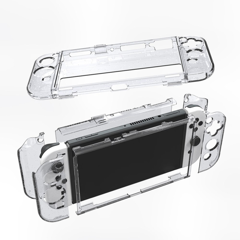 Nintendo Switchin läpinäkyvä OLED-suojakuori
, jossa on glitteriä