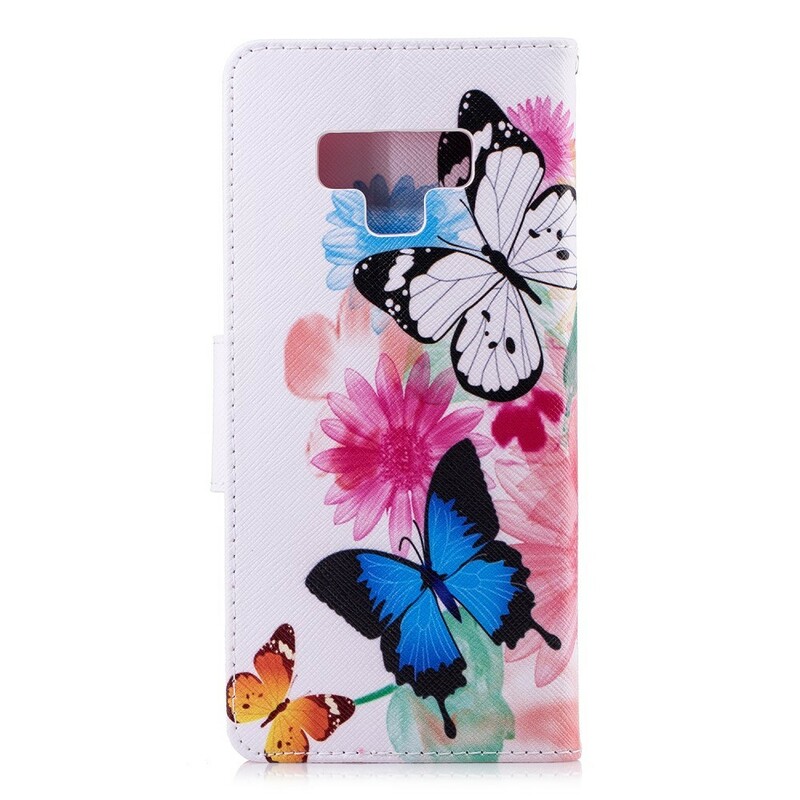 Samsung Galaxy Note 9 tapauksessa maalattu perhosia ja kukkia