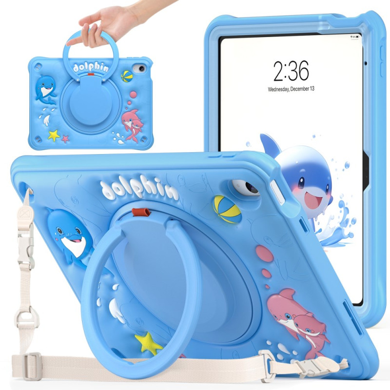 iPad Cover 10.9 (2022) Kids Dolphin Ring-tuki ja olkahihna