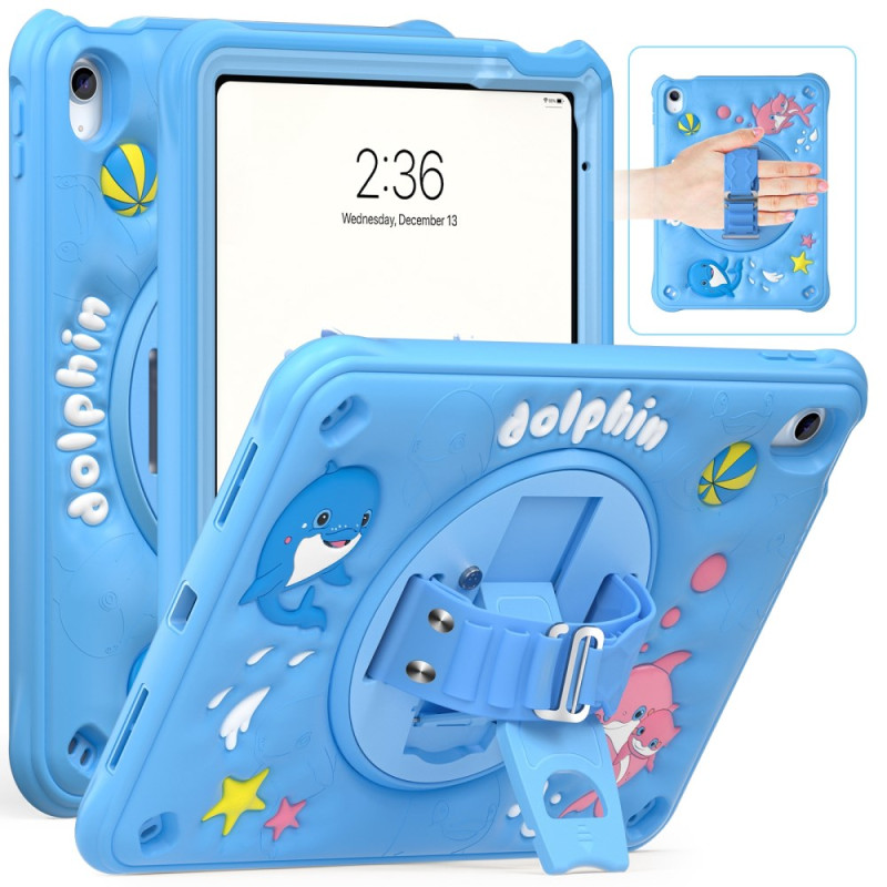 iPad Cover 10.9 (2022) Kids Dolphin -tuki ja pyörivä kantolenkki
