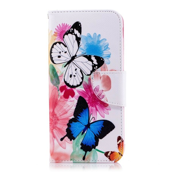 Samsung Galaxy J6 tapauksessa maalattu perhosia ja kukkia