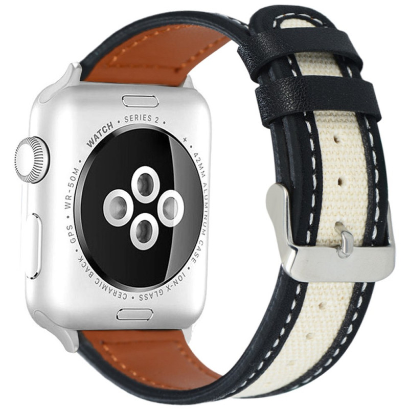 Apple Watch Band Series 42mm - 38mm / SE Series Nahka ja kaksivärinen kangasvyö