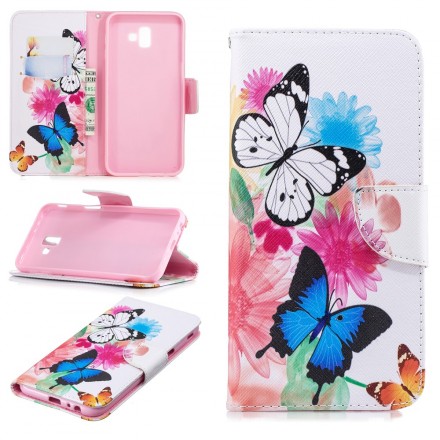 Samsung Galaxy J6 Plus tapauksessa maalattu perhosia ja kukkia