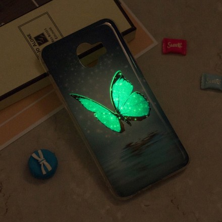 Samsung Galaxy J6 Perhonen Case Sininen fluoresoiva