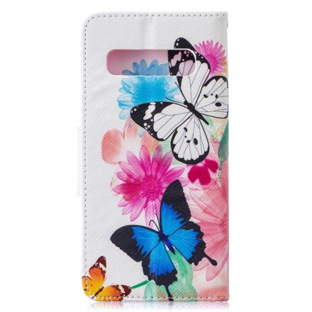Samsung Galaxy S10 tapauksessa maalattu perhosia ja kukkia