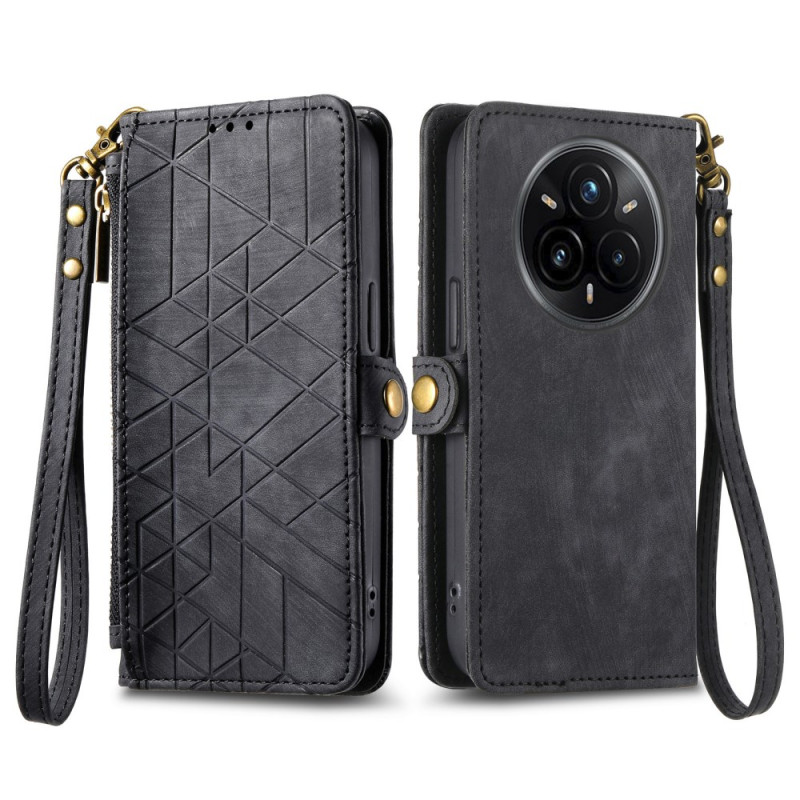 Housse Realme 14 Pro 5G Portefeuille à Fermeture Éclair Design Géométrique