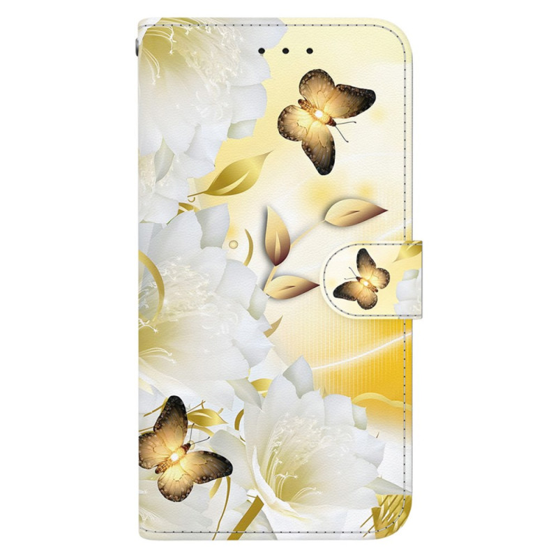 Suojakuori
Realme Note 60X / C63 / C61 Musta Vaaleanpunainen Kultaiset perhoset ja valkoiset kukat