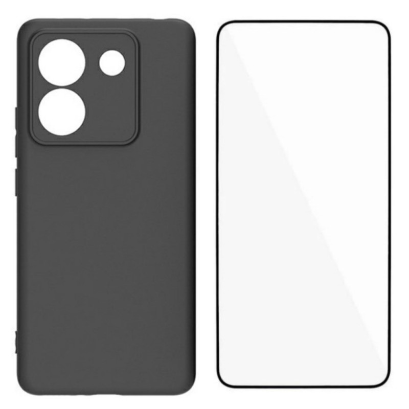 Poco M7 Pro 5G Silikonikotelo, jossa on panssarilasi
oleva suojalasi