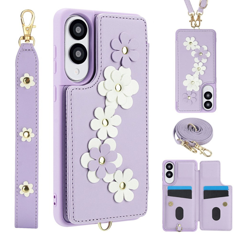 Coque Samsung Galaxy S25 Edge Porte-Cartes Floral à Lanière