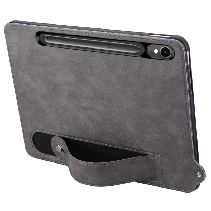 Samsung Galaxy Tab S10 FE / S9 / S9 FE nahkatehostekotelo, jossa kantolenkki
