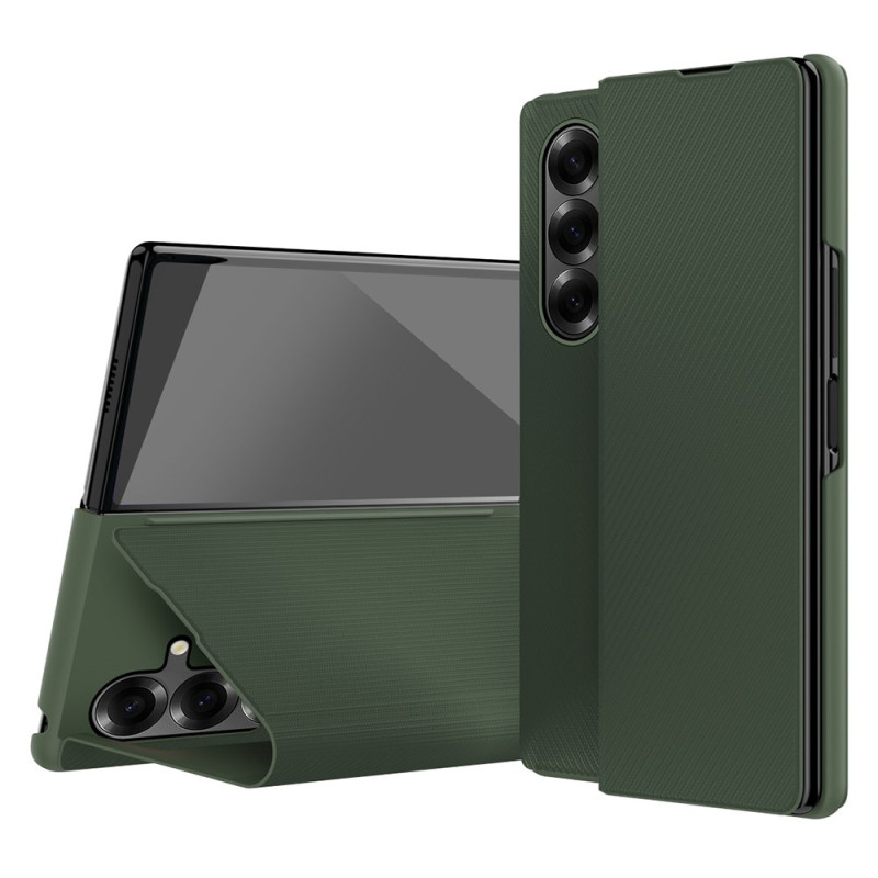 Samsung Galaxy Z Fold 7 Nahkatehosteinen suojakuori
, jossa on integroitu jalusta